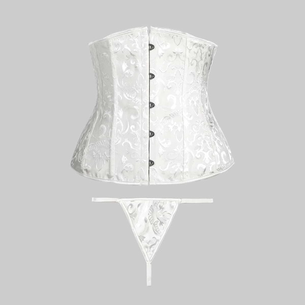 

Scroll Print Corset With Thong, White