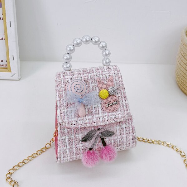 

Girls Faux Pearl Handle Chain Bag, Pink