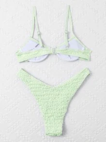 Summer Textured Underwire High Cut Bikini - Mint Green - View 2
