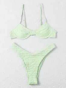 Summer Textured Underwire High Cut Bikini - Mint Green - View 3
