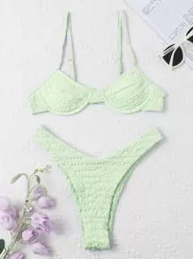 Summer Textured Underwire High Cut Bikini - Mint Green - View 5