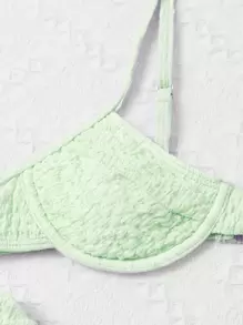 Summer Textured Underwire High Cut Bikini - Mint Green - View 6