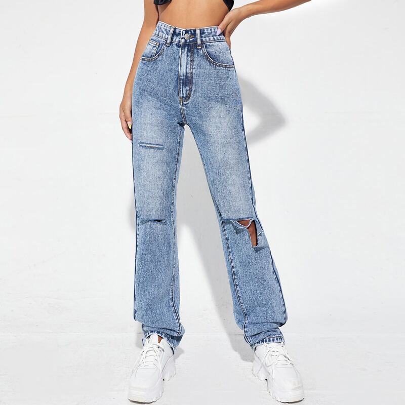 

High Waist Ripped Jeans, Medium wash