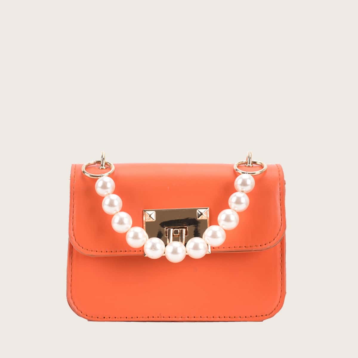 

Faux Pearl Handle Satchel Bag, Orange