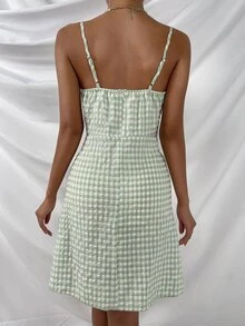 SHEIN Unity Đầm Dây kéo Thắt nơ trước Kẻ sọc Boho - Màu xanh Bạc hà - Xem 2