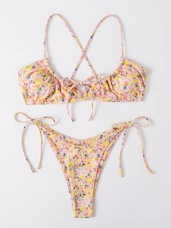 Ditsy Floral Tie Side Bikini Swimsuit Shein Asia