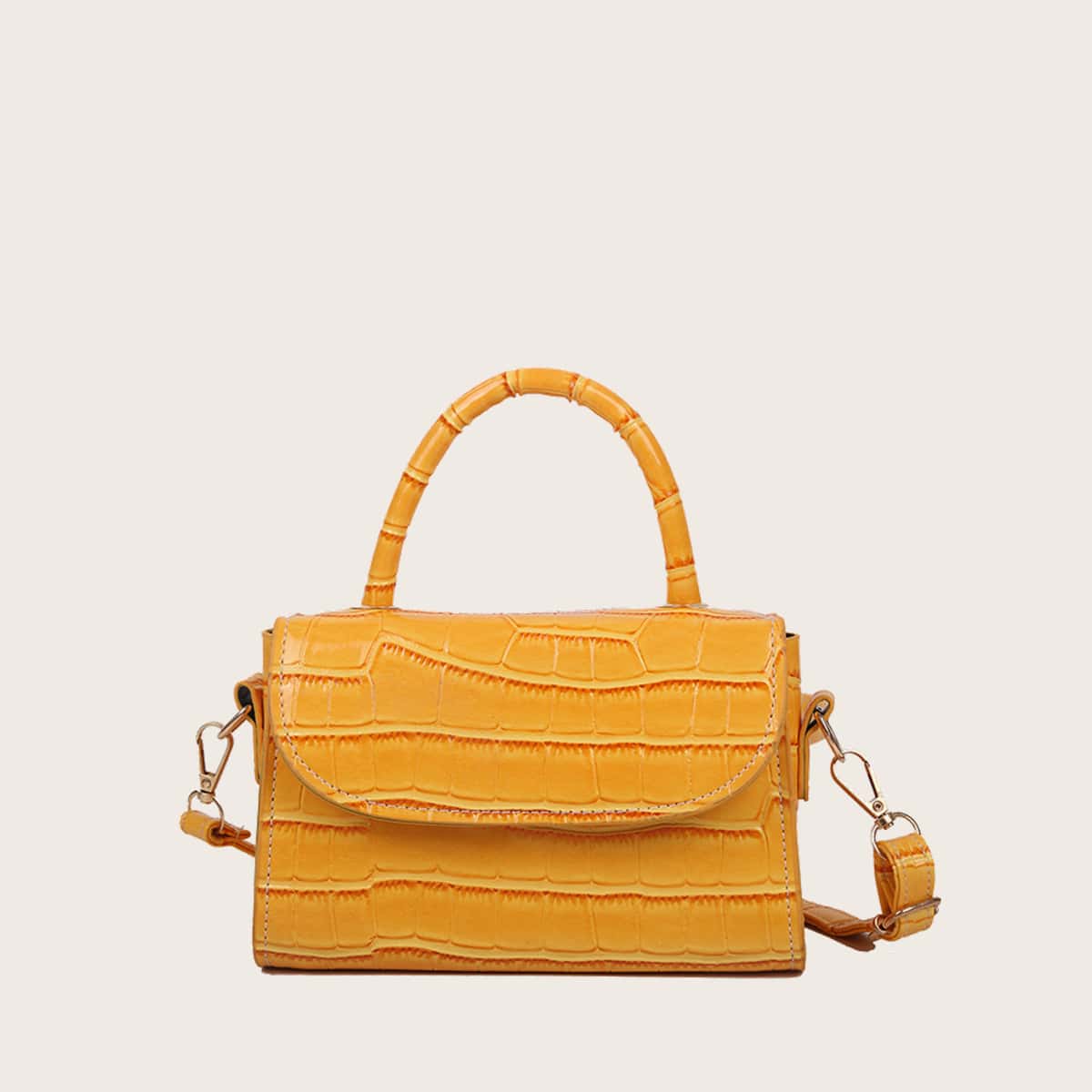 

Croc Embossed Top Handle Satchel Bag, Yellow