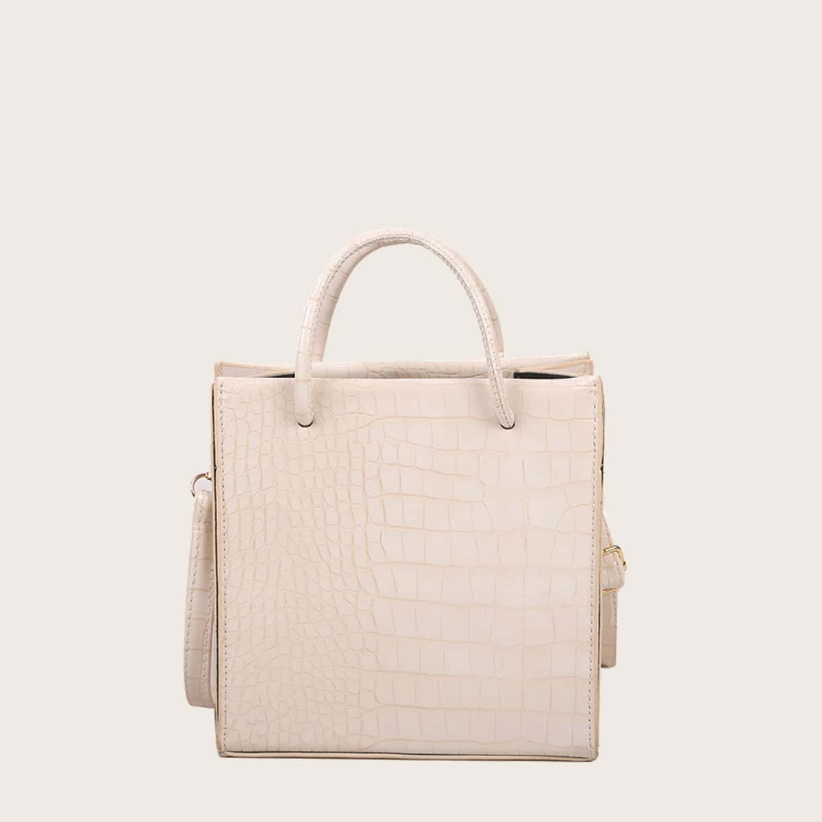 

Croc Embossed Satchel Bag, Beige
