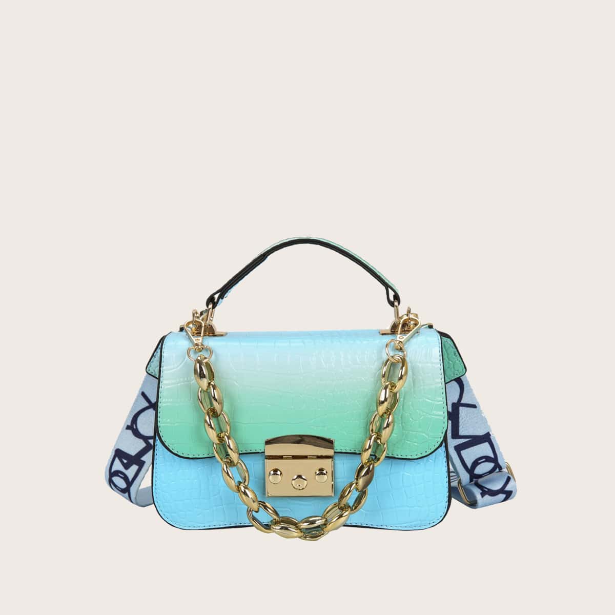 

Chain Decor Ombre Satchel Bag, Blue
