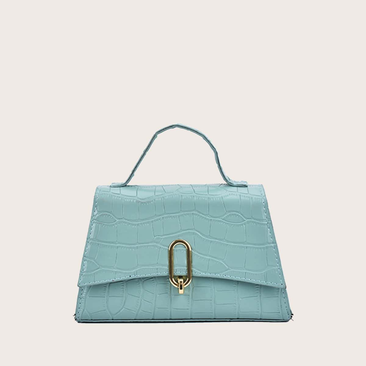 

Croc Embossed Satchel Bag, Blue