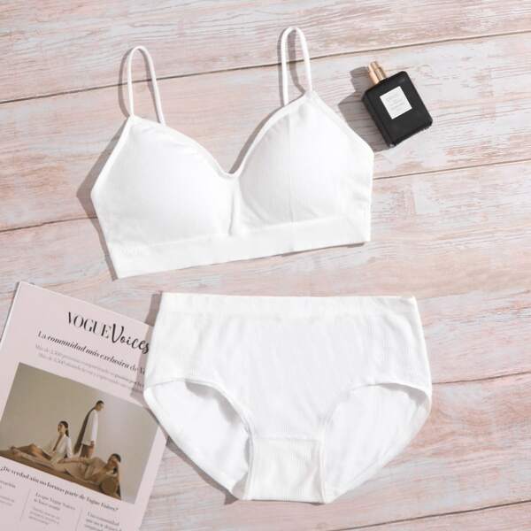 

Plain Rib Lingerie Set, White