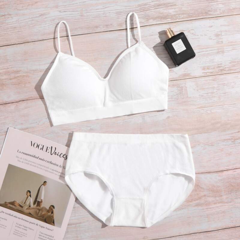 

Plain Rib Lingerie Set, White