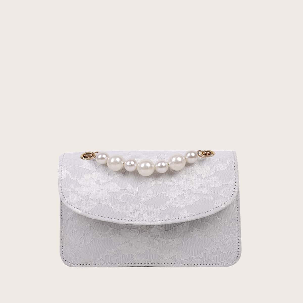 

Floral Lace Satchel Bag, White