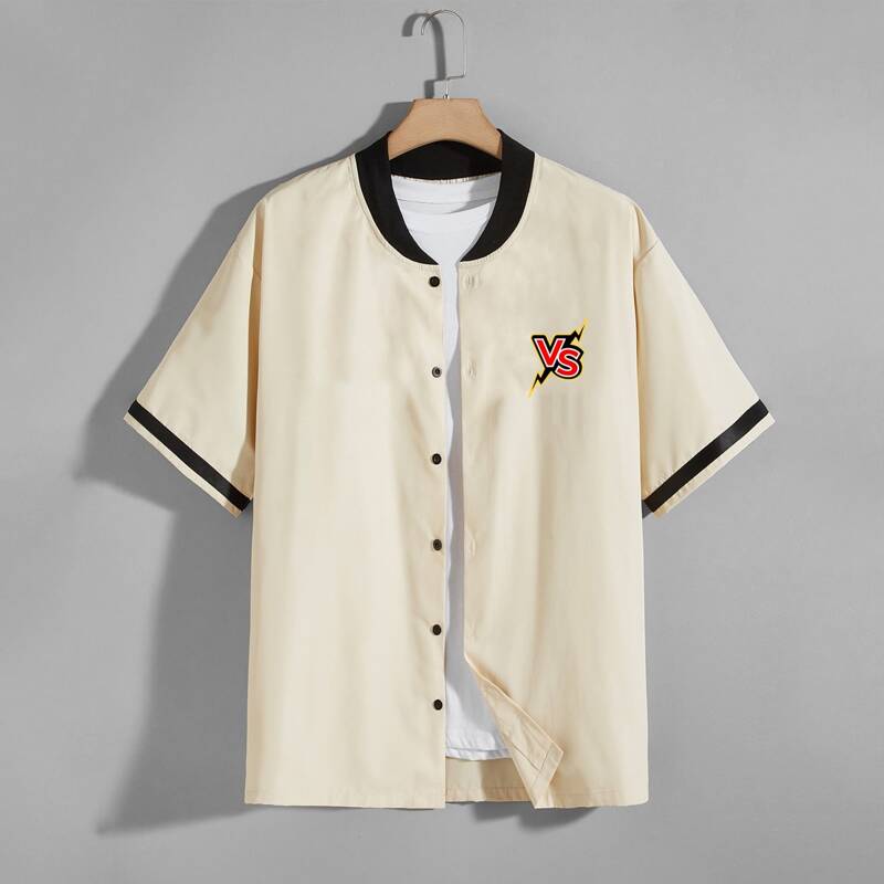 

Guys Letter Button Front Shirt, Khaki