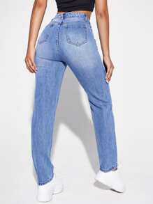 Jeans mom desgarro con diseño de fleco - Lavado ligero - Ver 3