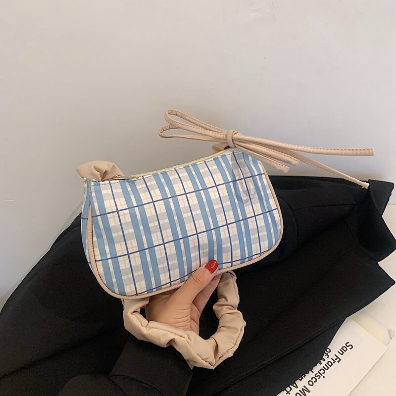 

Plaid Shoulder Bag, Blue