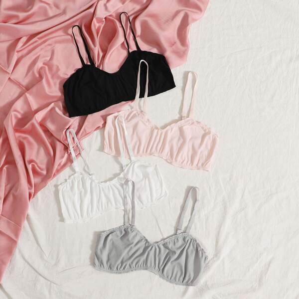 

4pack Rib Lettuce Trim Bra Set, Multicolor