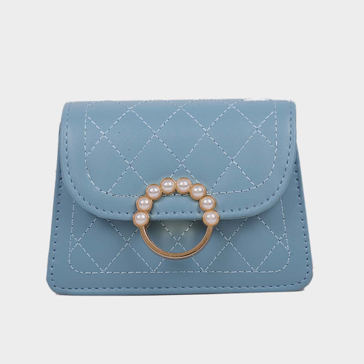

Mini Faux Pearl Decor Quilted Chain Bag, Blue