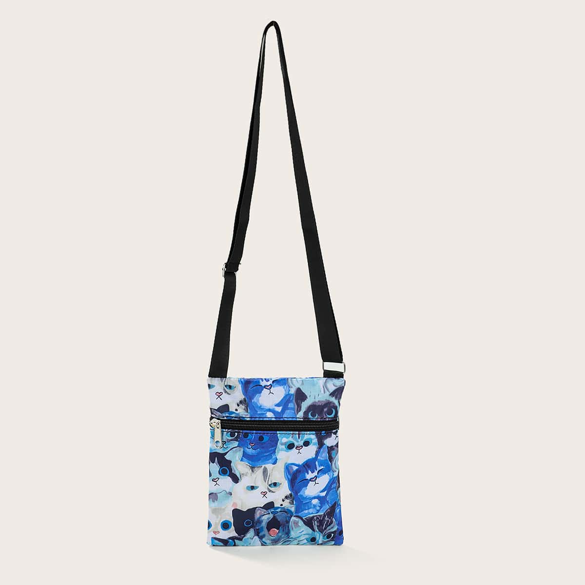 

Cat Print Crossbody Bag, Blue