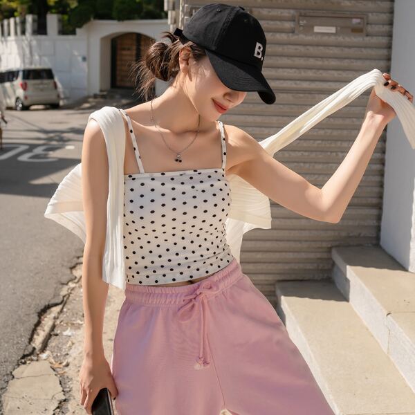 

Polka Dot Cami Top, White