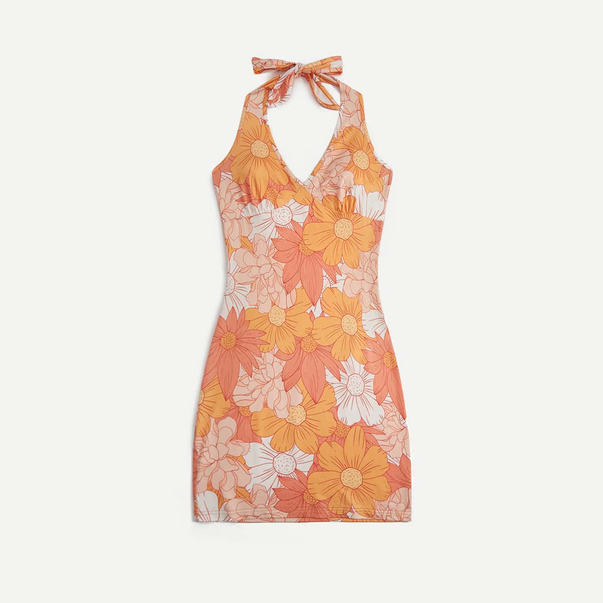 

Floral Print Halter Dress, Multicolor