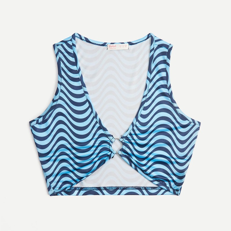 

Asymmetrical Striped Ring Decor Tank Top, Blue