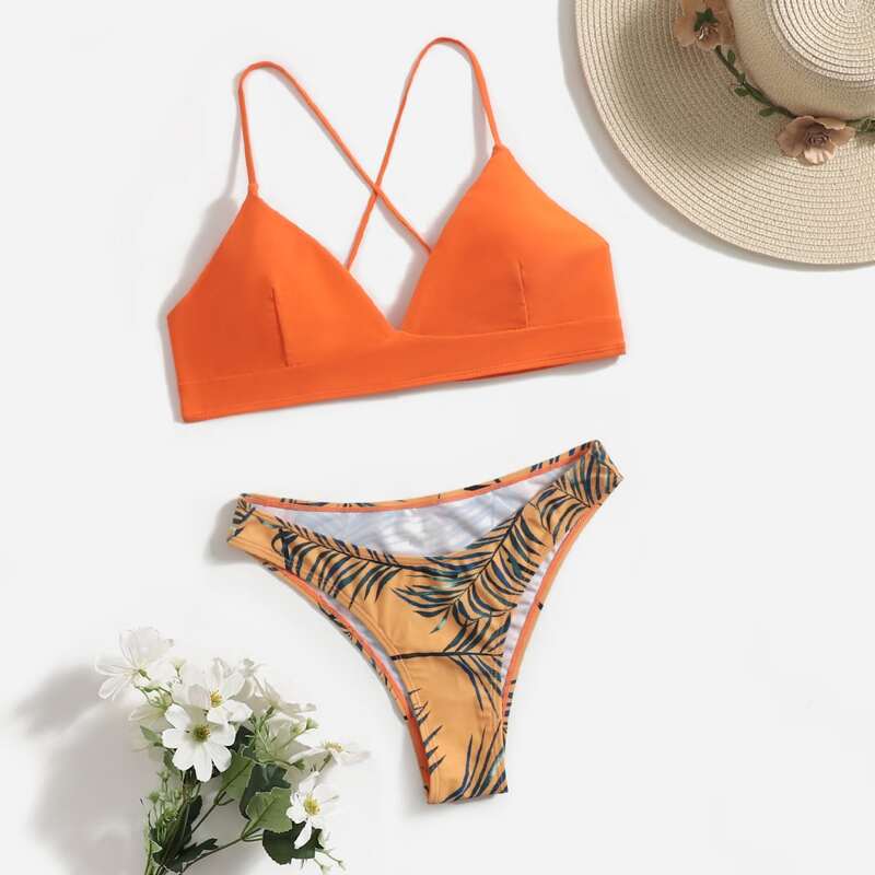 

Leaf Print Bikini Swimsuit, Multicolor