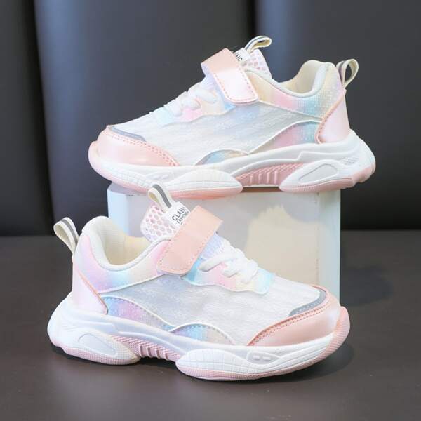 

Girls Letter Graphic Velcro Strap Sneakers, Pink