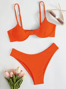 Rib Underwire Bikini For Summer Beach Vacation - Orange - View 1