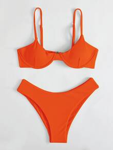 Rib Underwire Bikini For Summer Beach Vacation - Orange - View 5
