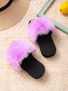 1 双女童简约蓬松舒适室内儿童拖鞋 - 淡紫色 - 查看 2