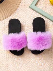 1 双女童简约蓬松舒适室内儿童拖鞋 - 淡紫色 - 查看 4