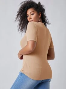 SHEIN BASICS Plus Solid Slim Tee - Apricot - View 2