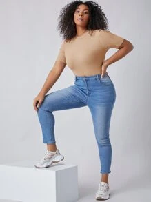 SHEIN BASICS Plus Solid Slim Tee - Apricot - View 3