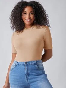 SHEIN BASICS Plus Solid Slim Tee - Apricot - View 5