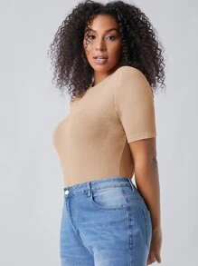 SHEIN BASICS Plus Solid Slim Tee - Apricot - View 6