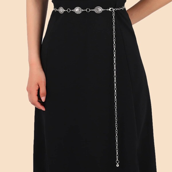 

Oval Detail Chain Belt, Silver