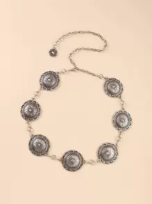 Textured Metal Chain Belt - Silver - View 1