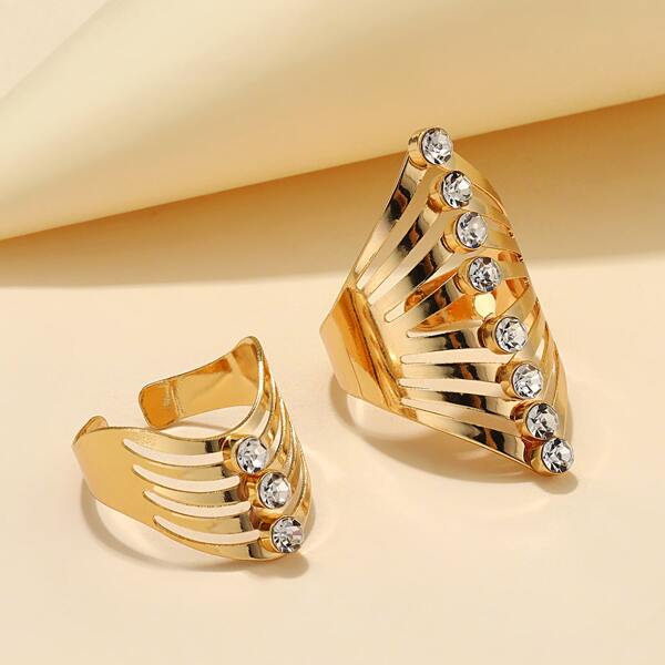 

2pcs Rhinestone Decor Ring, Gold