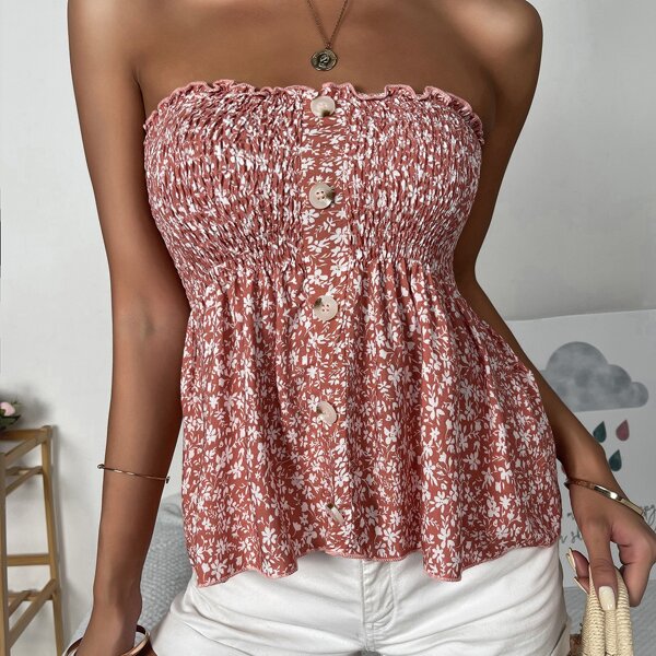 

Ditsy Floral Print Tube Top, Multicolor