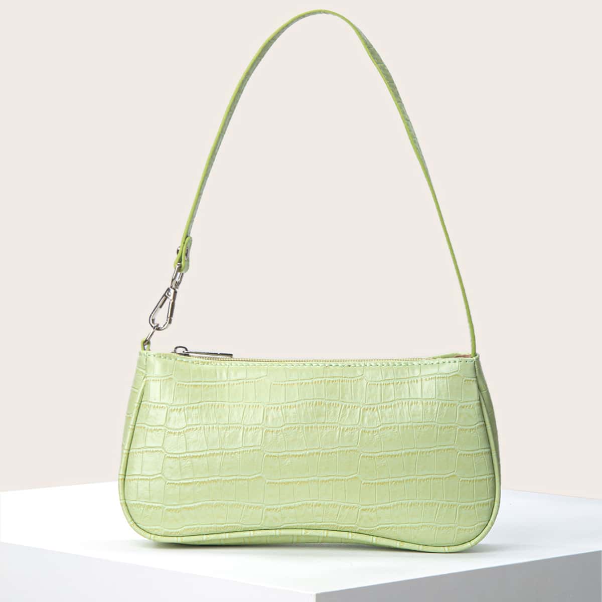 

Croc Embossed Baguette Bag, Green