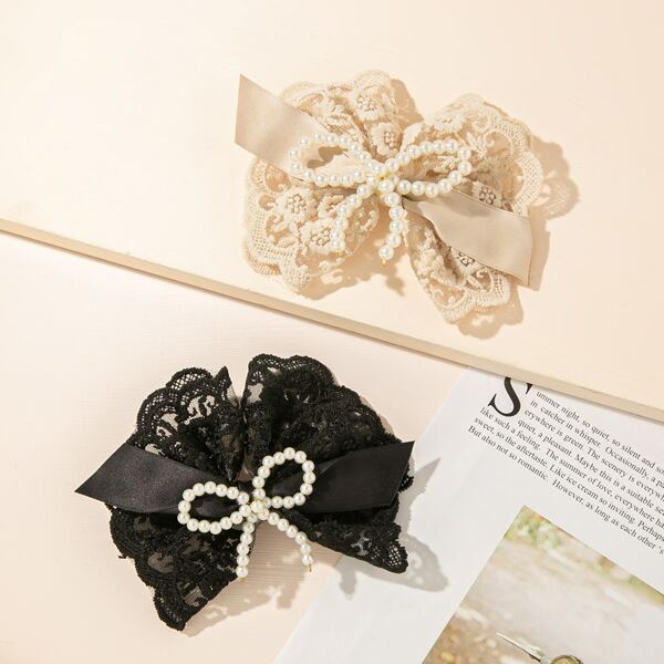 

2pcs Faux Pearl Decor Hair Clip, Multicolor