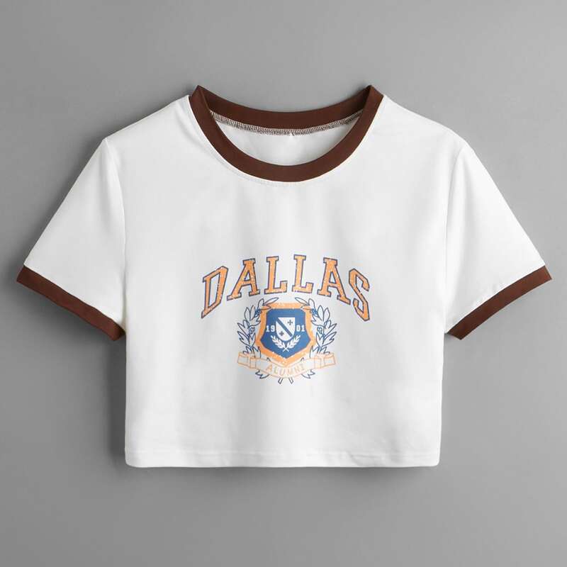 

Letter Graphic Ringer Crop Tee, White
