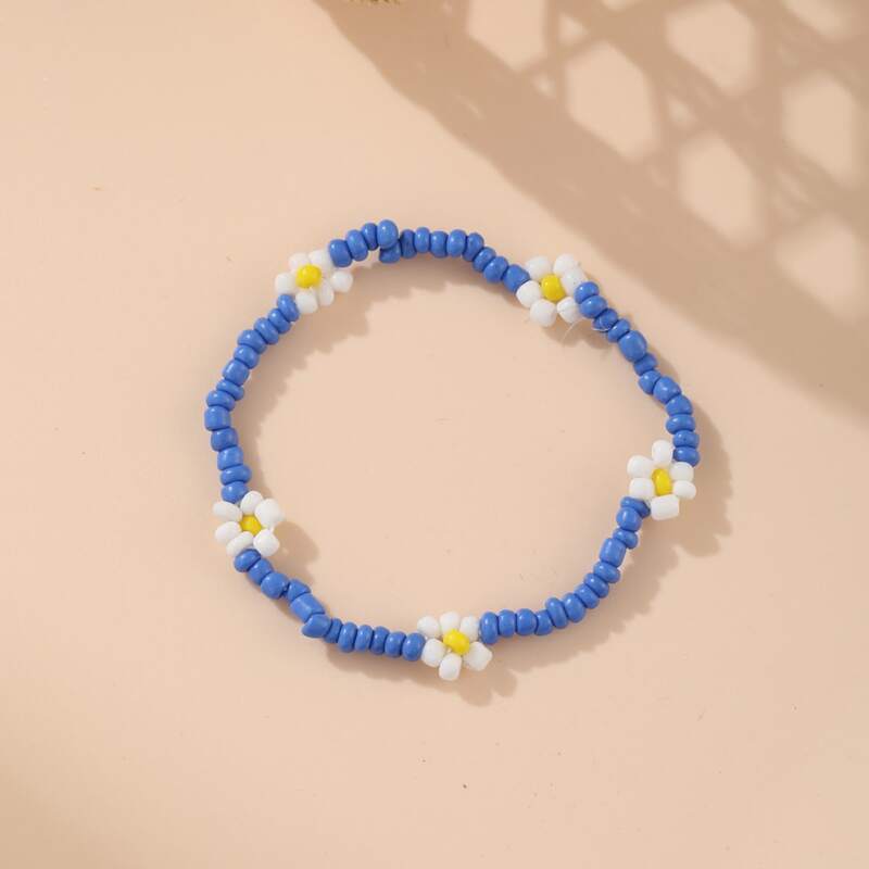 

Flower Beaded Bracelet, Navy blue