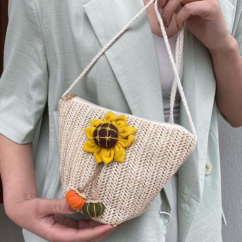 

Sunflower Decor Straw Bag, Beige