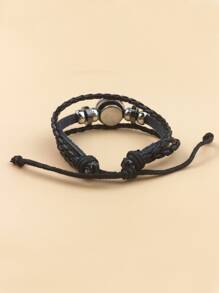 PU Leather Layered Bracelet - Black - View 2