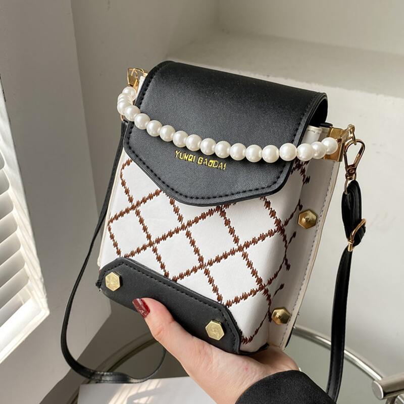 

Faux Pearl Decor Crossbody Bag, Black and white