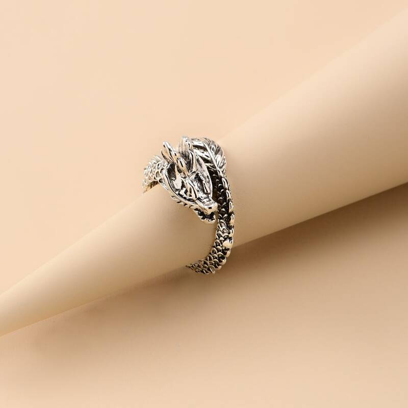 

Guys 1pc Dragon Engraved Ring, Antique silver