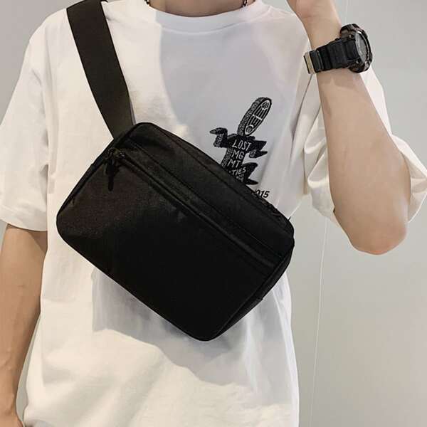 

Men Minimalist Solid Fanny Pack, Black