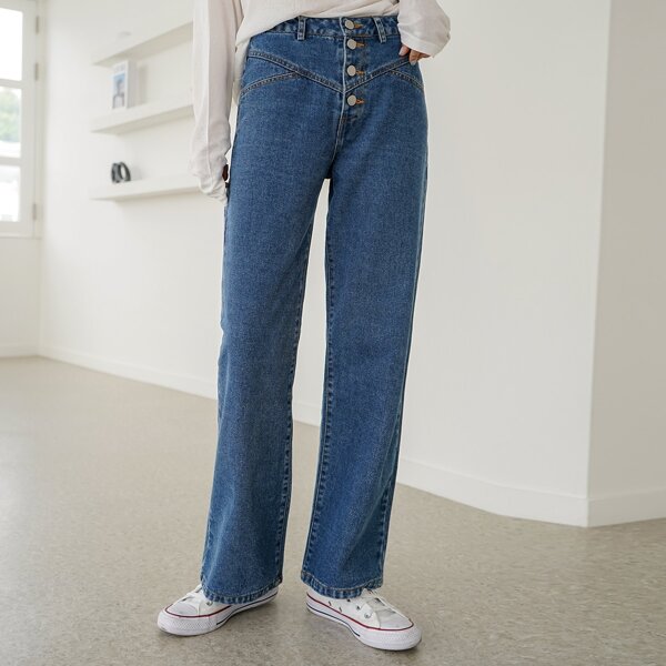

Button Fly Straight Leg Jeans, Dark wash